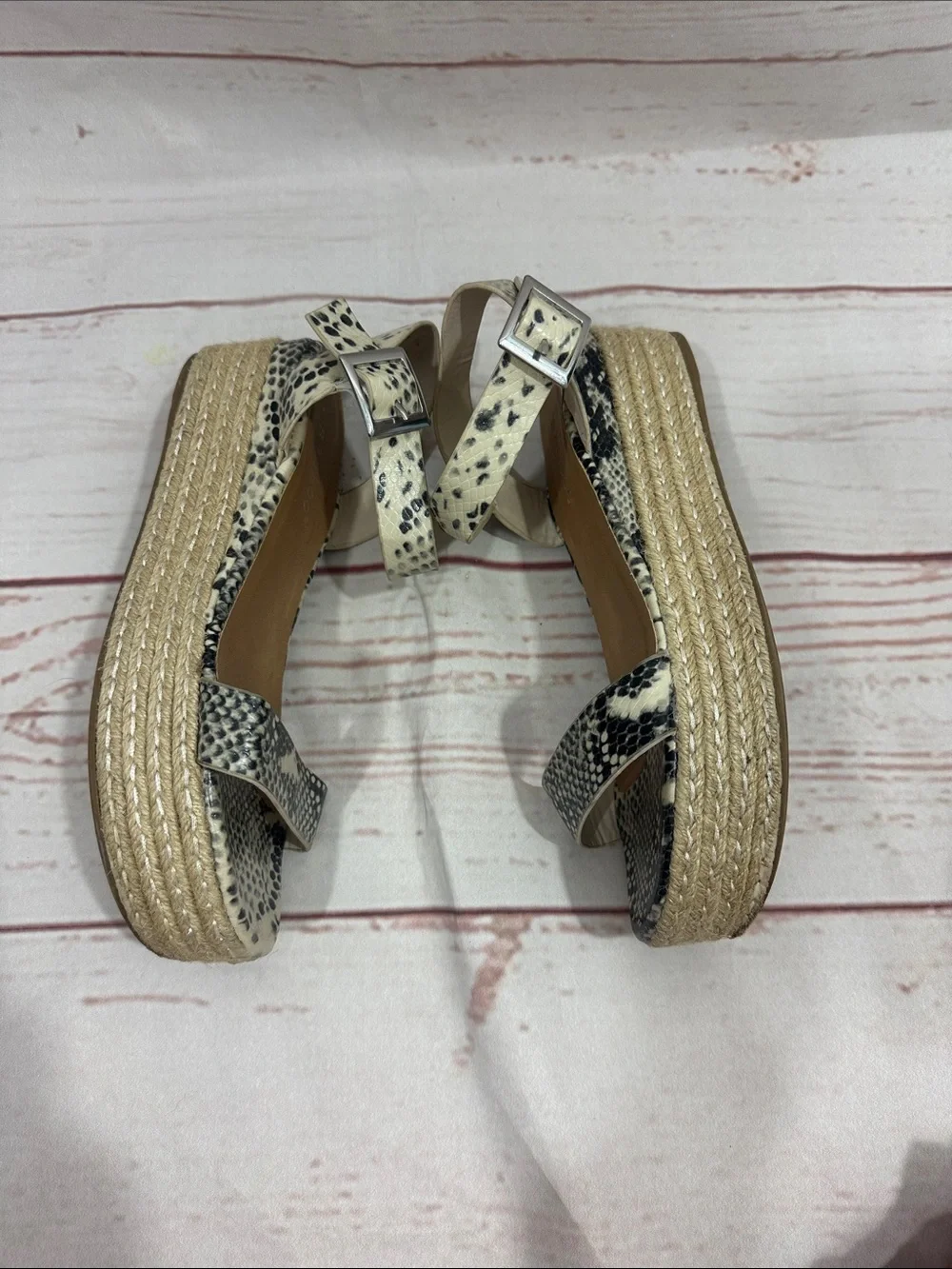 Bamboo Women’s Snake-Print Espadrille Platform Sandals - Cream/Black